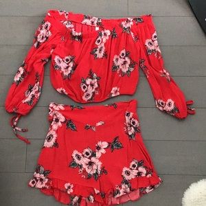 Two piece matching outfit- off the shoulder top and shorts